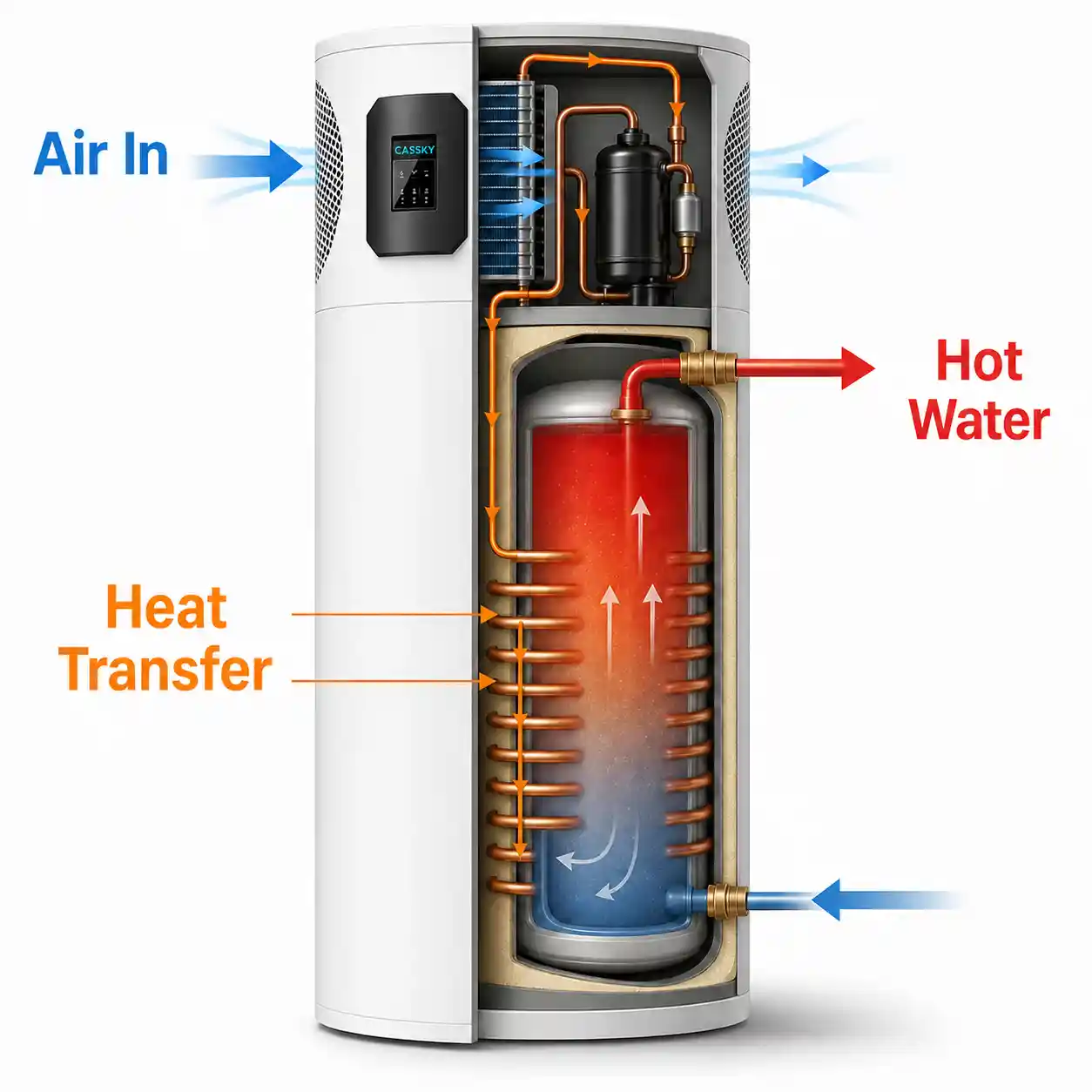 Air source all in one heat pump water heater working principle