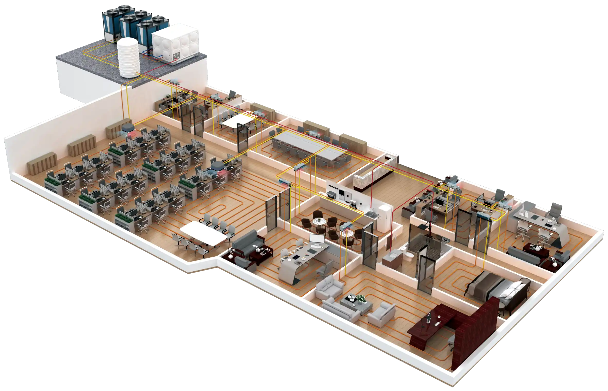 Commercial air source heat pump applications for year-round heating and cooling