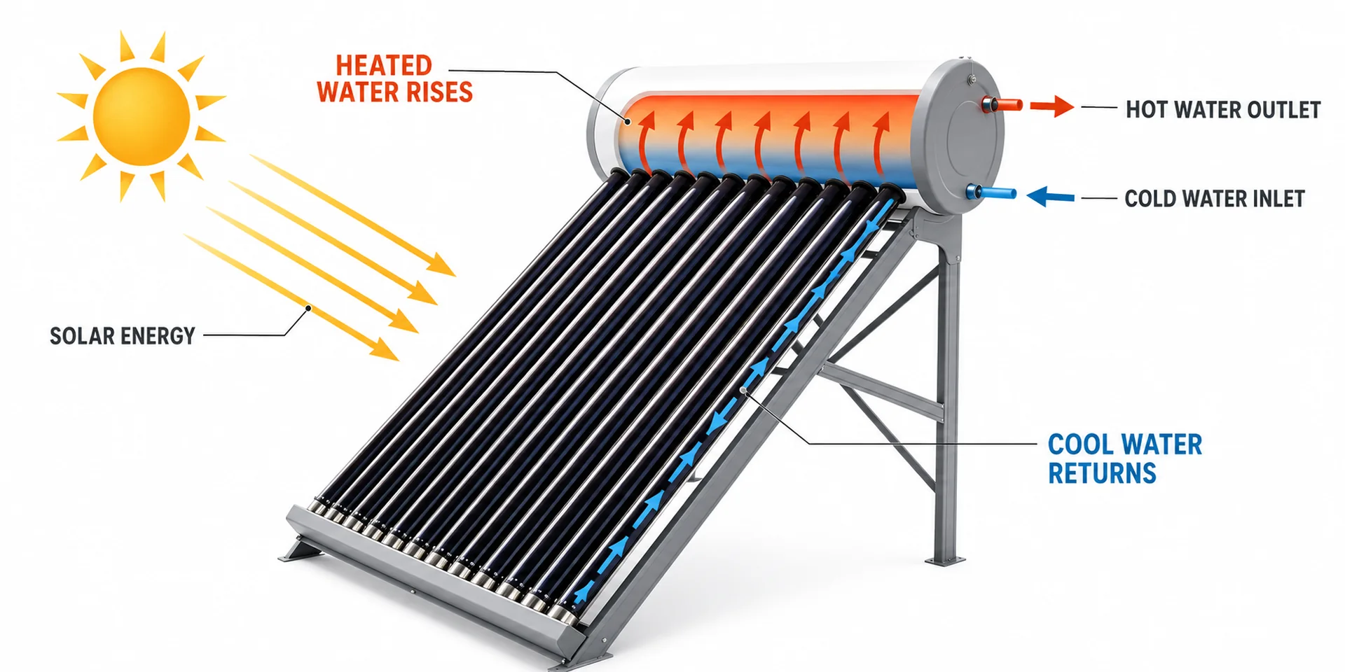 Evacuated-Tube Solar Water Heater System Diagram